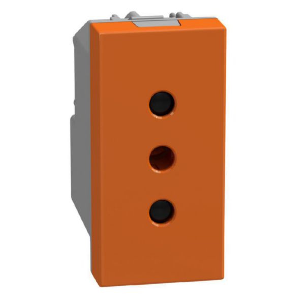 Italian standard P11 socket 2P+E 10 A 250 V - 1 module - orange