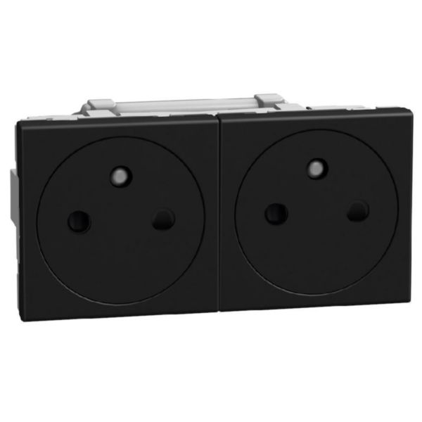 French standard socket 2 P+E 16 A 250 V - flat - automatic clamps - duplex 4 modules - stone