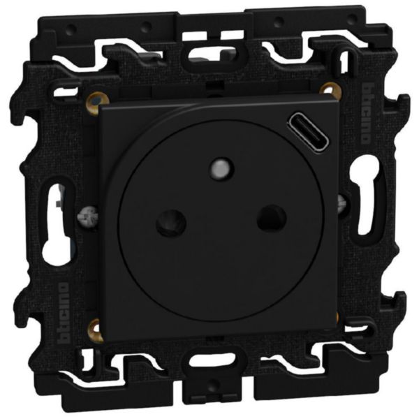 French standard socket 2 P+E 16 A 250 V with USB charger - dark