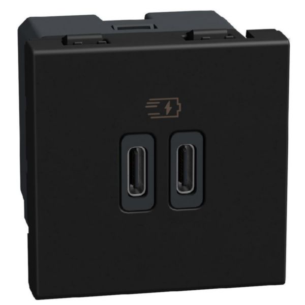Double USB sockets - 2 x Type-C - 15 W - 2 module - dark