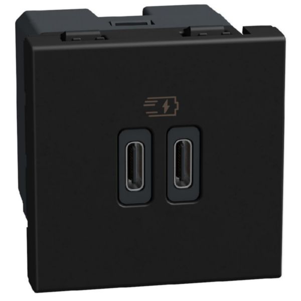 Double USB socket - 2 x Type-C 30W - 2 modules - dark