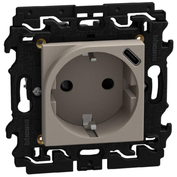 German standard socket 2 P+E 16 A 250 V with USB charger - stone