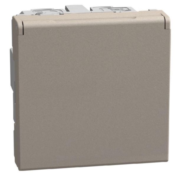 French standard socket 2 P+E 16 A 250 V - flat - automatic clamps - 2 modules - stone