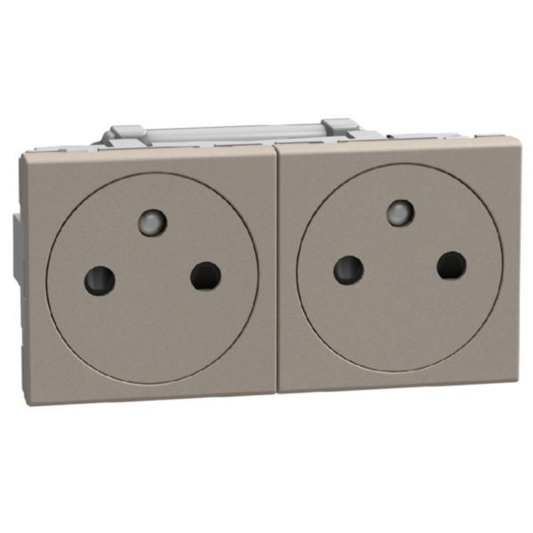 French standard socket 2 P+E 16 A 250 V - flat - automatic clamps - duplex 4 modules - dark