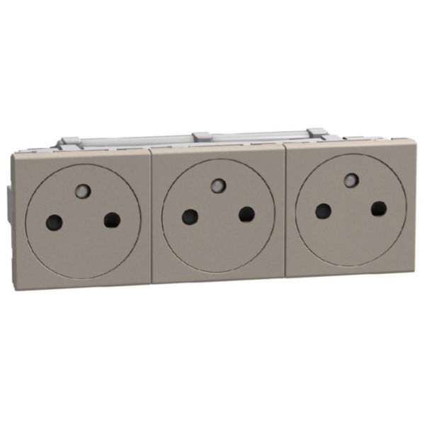 French standard socket 2 P+E 16 A 250 V - flat - automatic clamps - duplex 6 modules - dark
