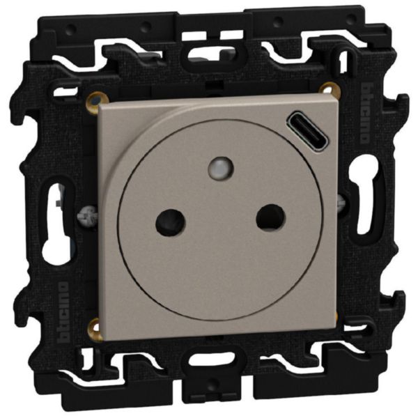 French standard socket 2 P+E 16 A 250 V with USB charger - stone