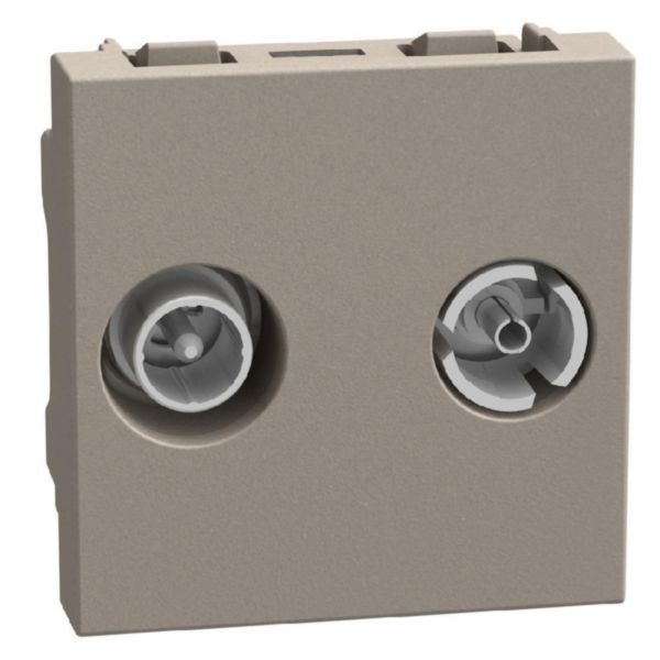 Passthrough demixed TV-SAT sockets - attenuation 14 dB - 2 modules - stone