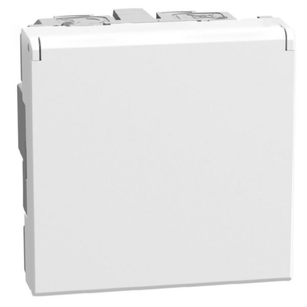 French standard socket 2 P+E 16 A 250 V - flat - automatic clamps - 2 modules - white