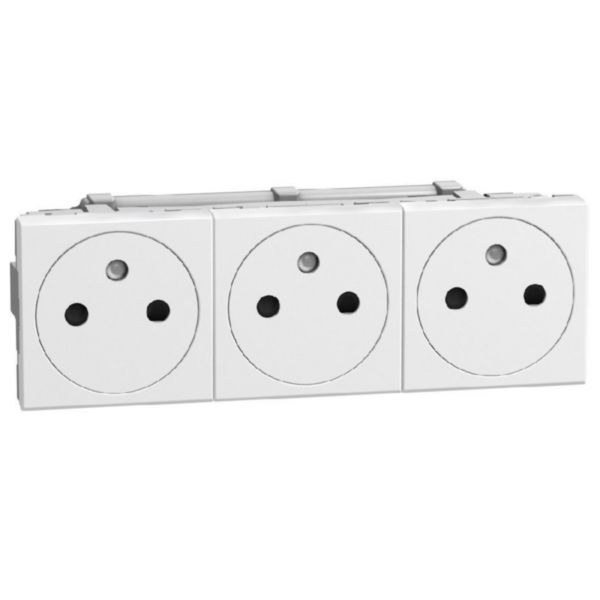 French standard socket 2 P+E 16 A 250 V - flat - automatic clamps - duplex 6 modules - white