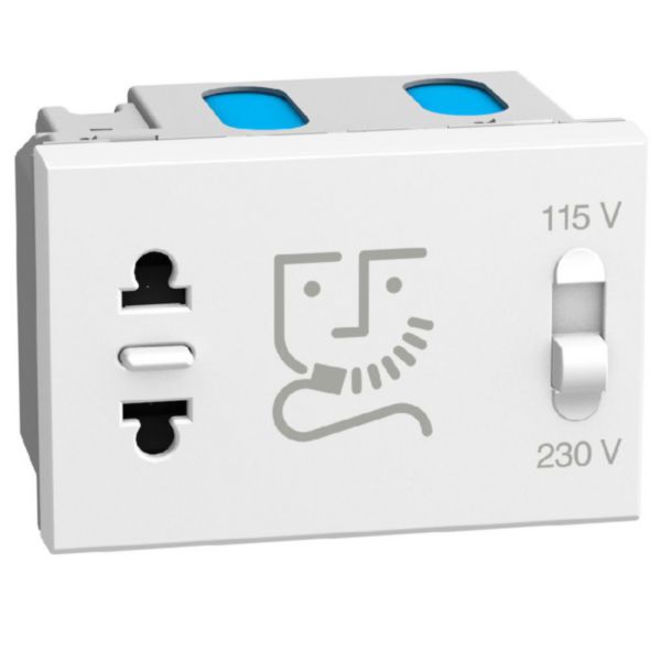 Shaver socket with insulation transformer - 3 modules - white