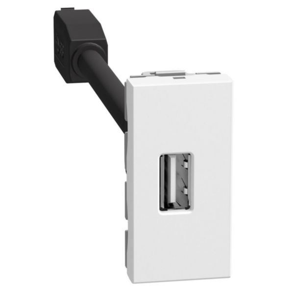 Pre-connected type A USB connector - 1 module - white