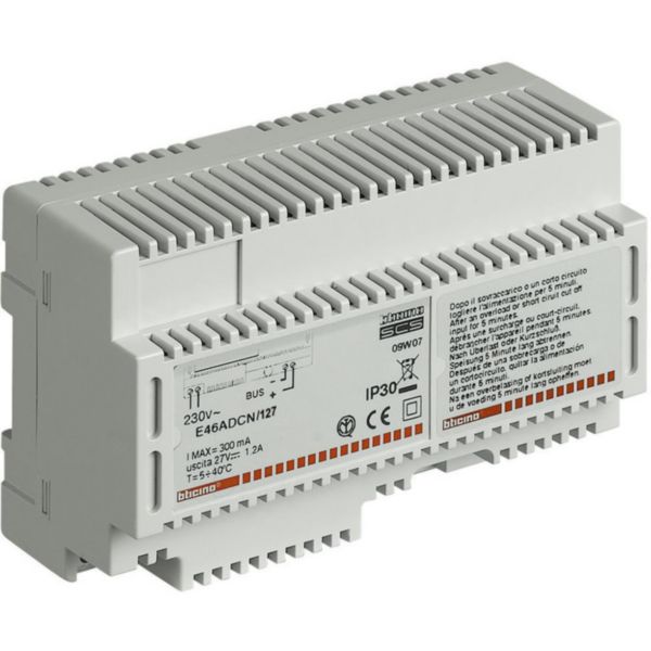 Power supply - input 127 Vac, output 27 Vdc SELV - space requirement 8 DIN modules.