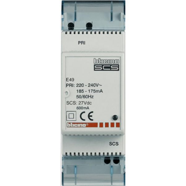 Compact power supply - input 230 Vac, output 27 Vdc 600 mA max. - 2 DIN modules