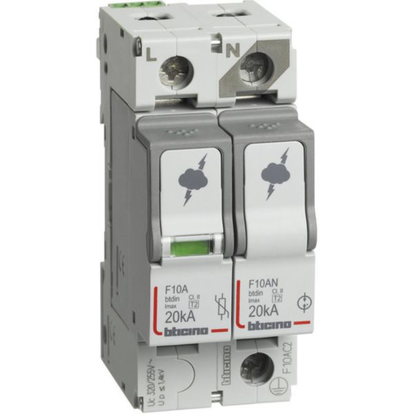 SPD - 1P+N - Type T2 - Imax=20kA - Up=1.2kV - Uc=320Vac - 2 modules