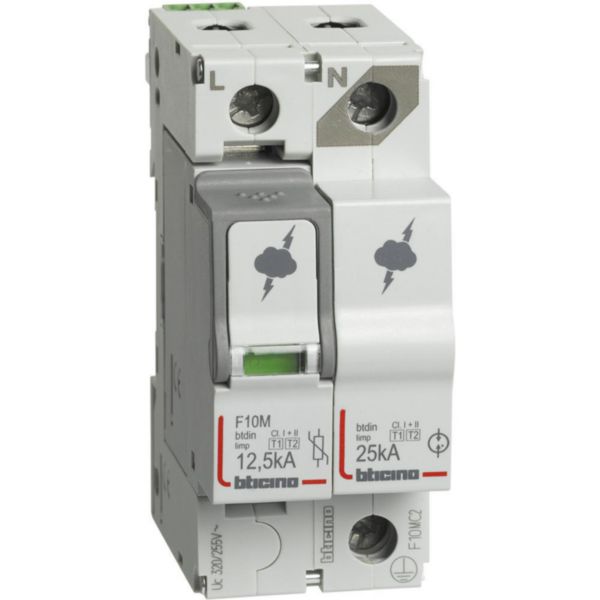 SPD - 1P+N - Type T1+T2 - Iimp=12.5kA - Up=1.5kV - Uc=320Vac - 2 modules