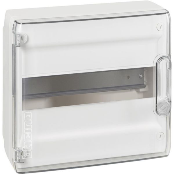 Wall mounted switchboard with box and transparent door, 12 modules