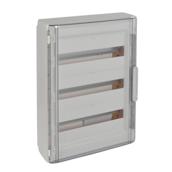 Wall mounted switchboard with box and transparent door, 54 modules