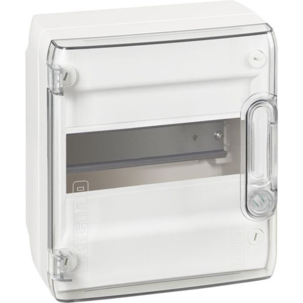Wall mounted switchboard with box and transparent door, 8 modules