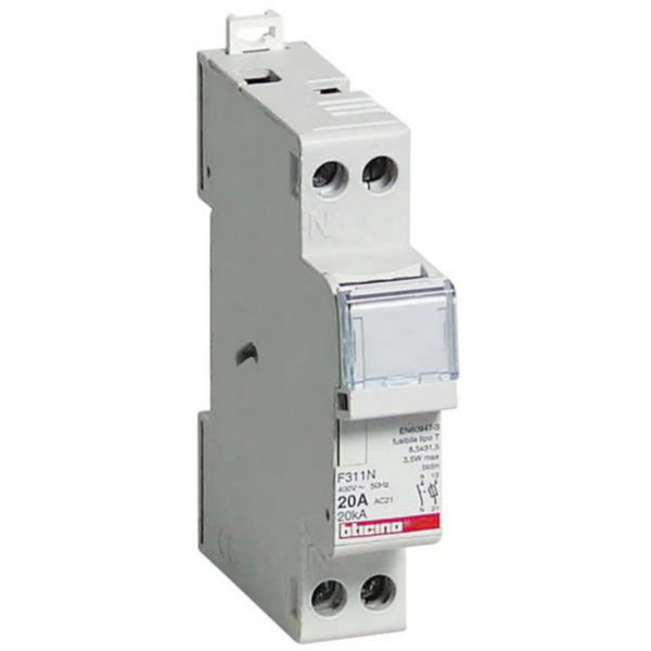 Fuse carrier 1P+N - 20A - 400V - fuses type T (8.5x31.5 mm) - 1 module