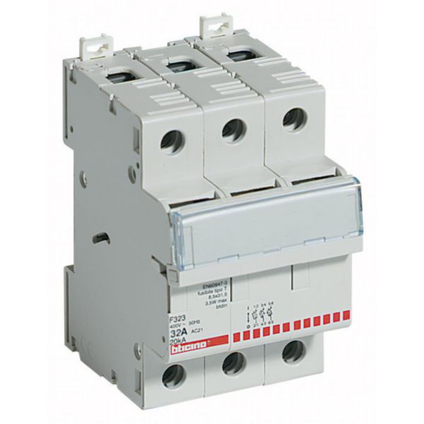 Fuse carrier 3P - 32A - 500V - fuses type F (10.3x38 mm) - 3 modules