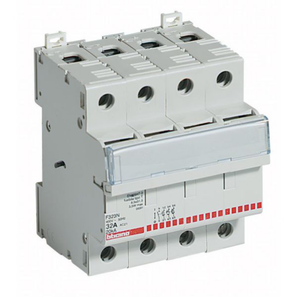 Fuse carrier 3P+N - 32A - 500V - fuses type F (10.3x38 mm) - 4 modules