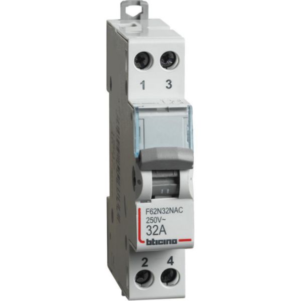 2-way switch with zero central 1NO+1NC - 32A - 230/400V - 2 modules