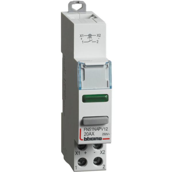 1NO pushbutton with green LED - 20A - 12/48V - 1 module
