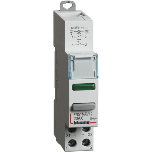 Switch 1NO - 20A - 12-48V - 1 module with green LED