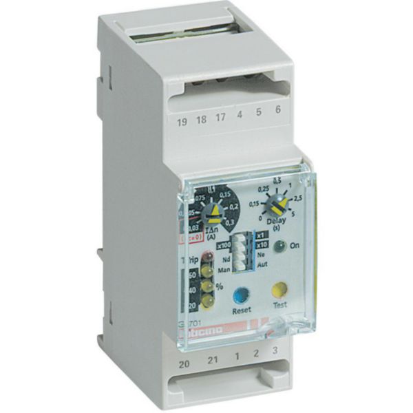 Earth leakage relay with separate toroids for DIN35 rail - Idn=0,03-30A