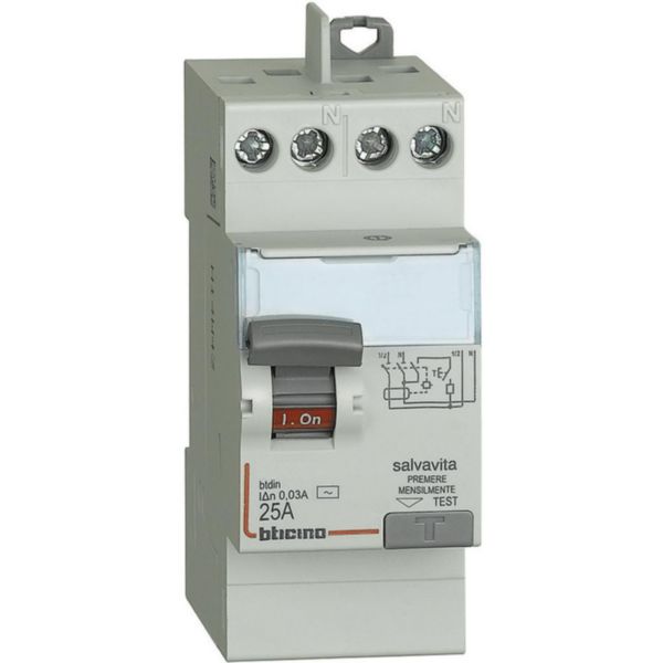 Earth leakage circuit breaker 2P - type AC - In= 25A - Idn= 30mA - Vn= 230/400Vac - 2 modules