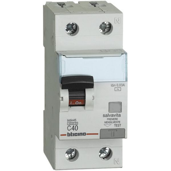BTDIN45 - Rcbo 1P+N - type AC - In= 40A - Icn= 4.5kA - Vn=230Vac - Idn= 30mA