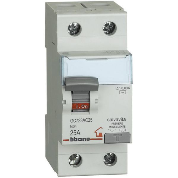 Earth leakage circuit breaker 2P - type AC - In= 25A - Idn= 30mA - Vn= 230/400Vac - 2 modules