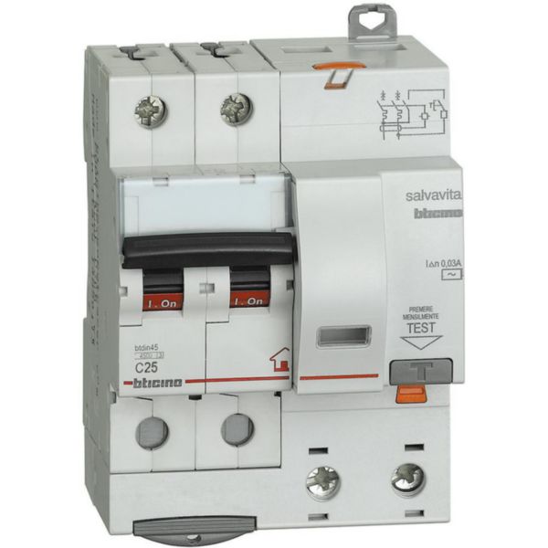 BTDIN RS - 2P Rcbo curve C - 4.5kA - Idn=0,03A type AC - 230V - In=25A