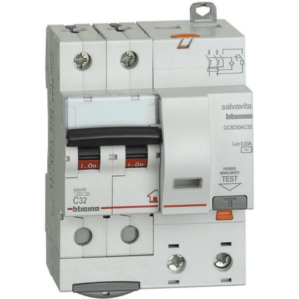 BTDIN RS - 2P Rcbo curve C - 4.5kA - Idn=0,03A type AC - 230V - In=32A