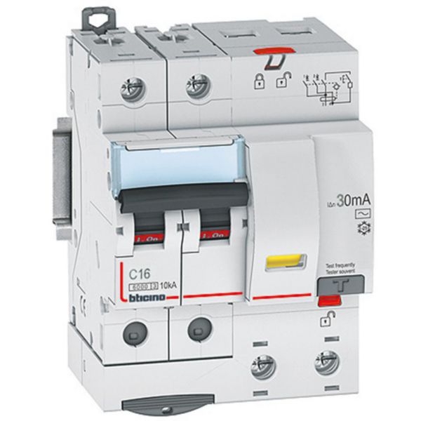BTDIN60 - Rcbo 2P - type AC - In= 16A - Icn= 4.5kA - Vn= 400Vac - Idn= 30mA