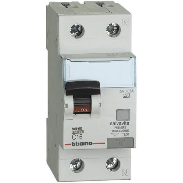 BTDIN60 - Rcbo 1P+N - type A - In= 16A - Icn= 6kA - Vn=230Vac - Idn= 30mA