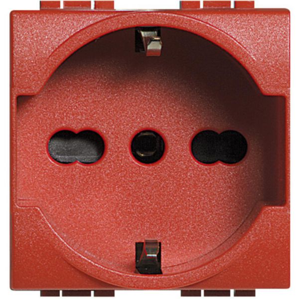 Socket 2P+T 16A 250 Vac - earth lateral contacts for Plugs german standard - red