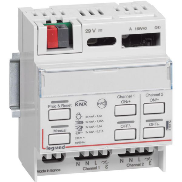 Universal 2 channel KNX dimmer with 2 fully addressable DALI