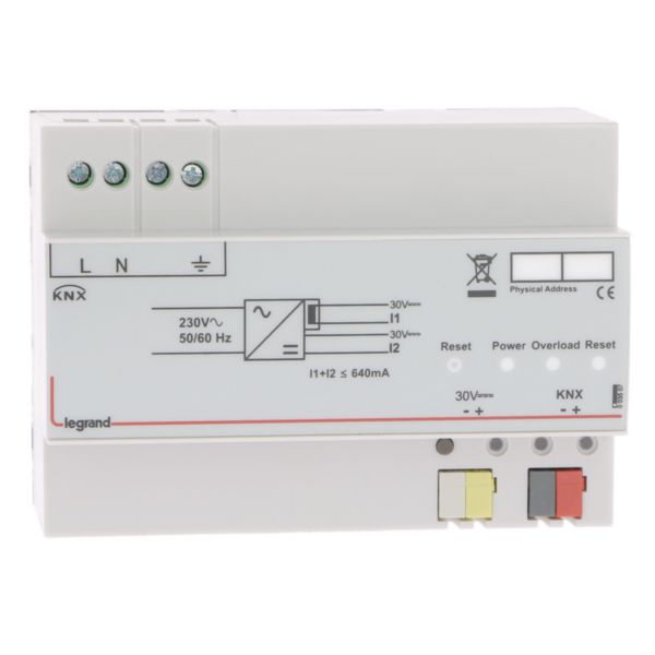 KNX modular power supply with RESET button and signaling LED