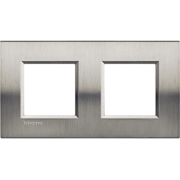 Square cover plate 2x2P 71mm brushed steel