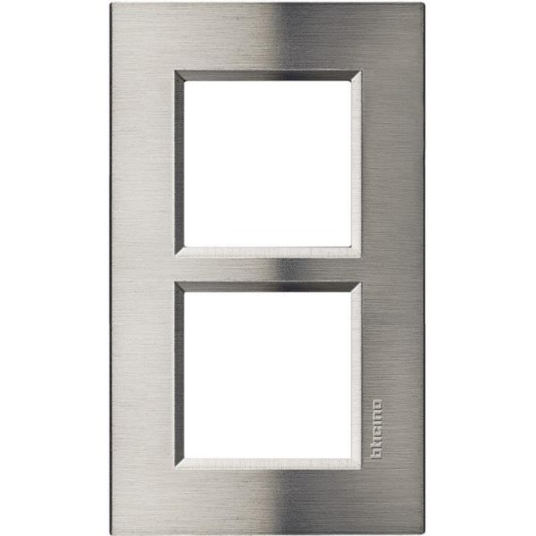 Square cover plate 2x2P 57mm brushed steel