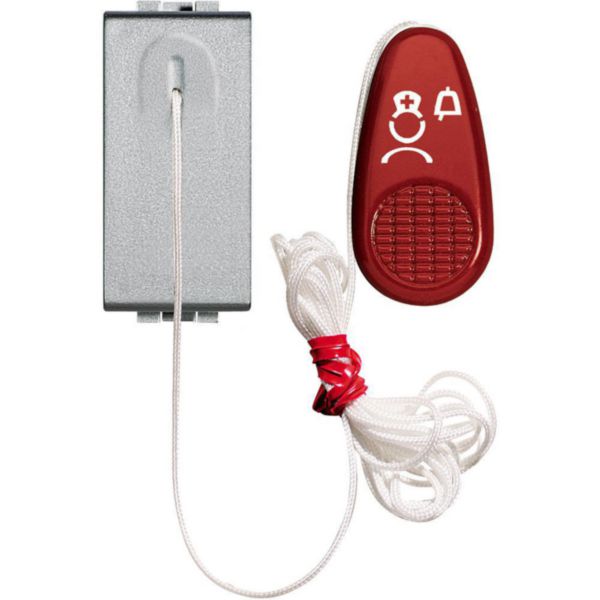 Cord pushbutton (NC/NO) to be installed in the bathroom. Handle red color and icon with a nurse to activate request for assistance.